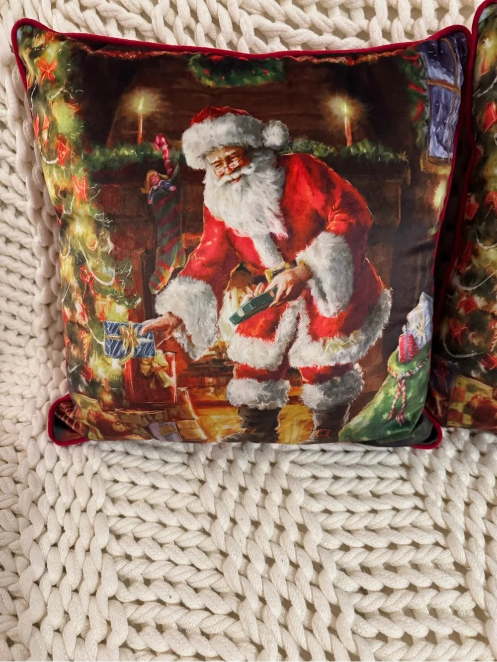 Holiday Santa Throw Pillow Set - Red Velvet Accent 18x17